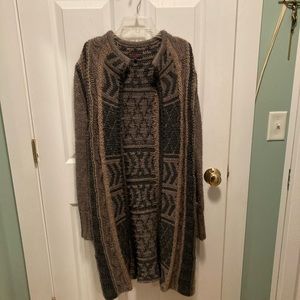 Brown/Gray Long Canled Geometric Sweater